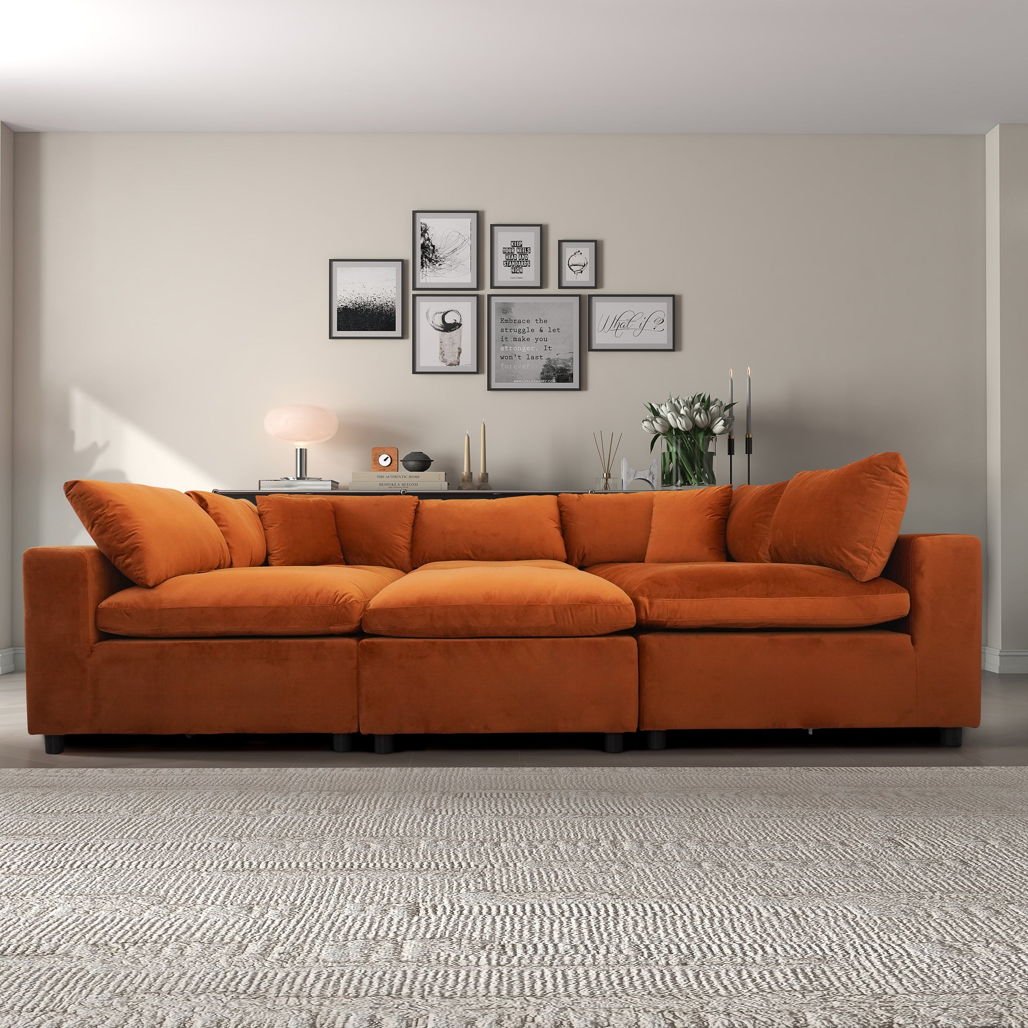 Laurel Burnt Orange Velvet Modular Corner Sofa