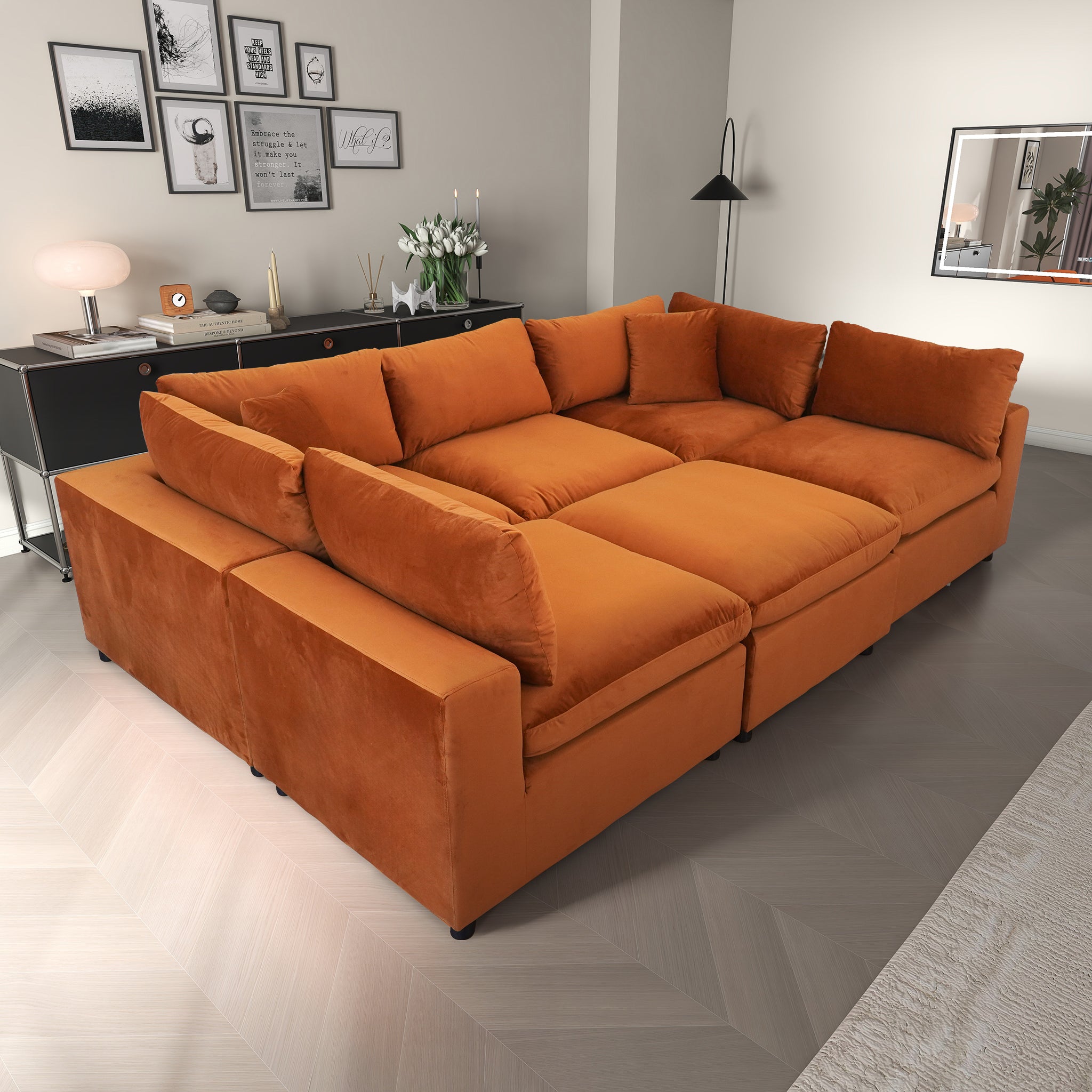 Laurel Burnt Orange Velvet Modular Corner Sofa