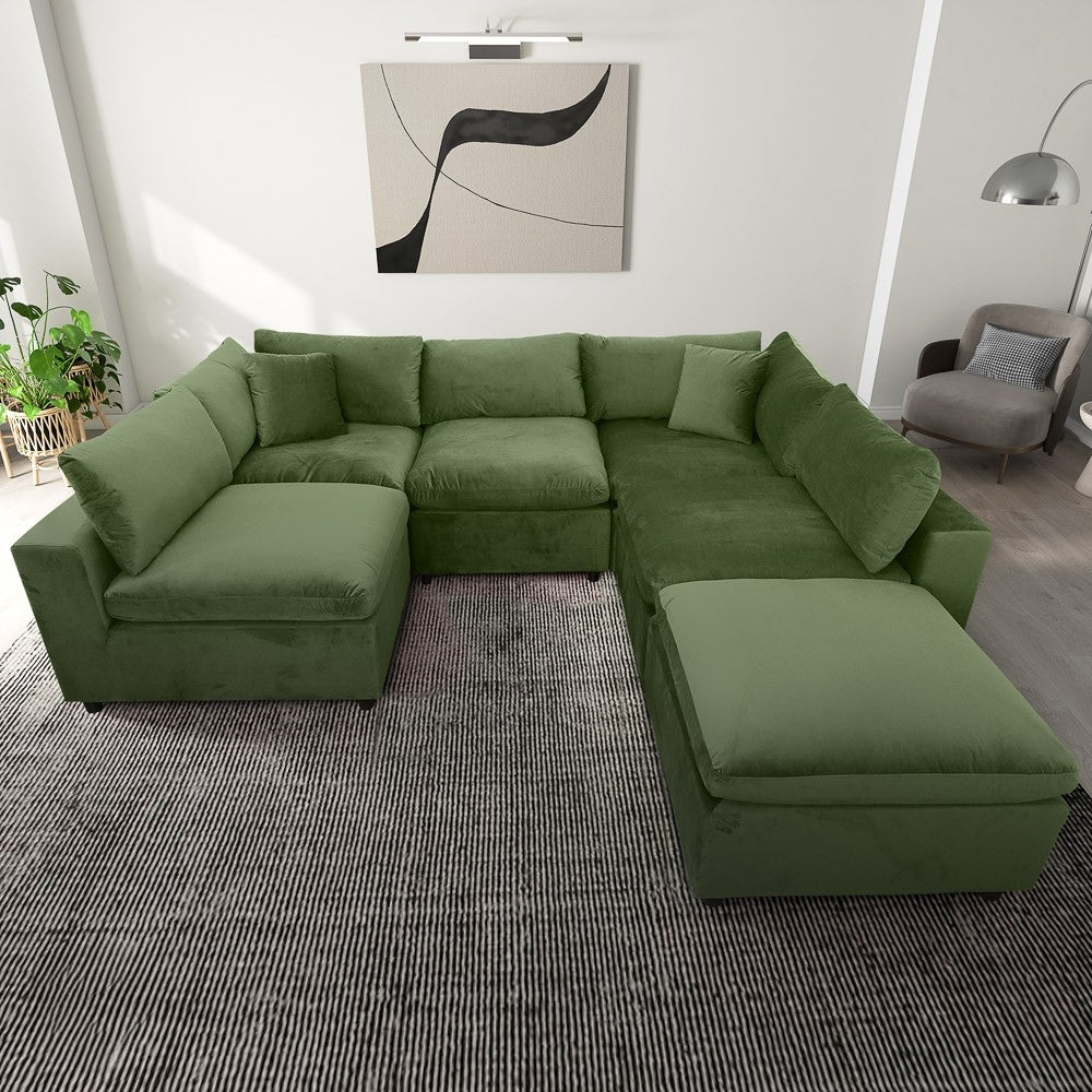 Laurel Olive Green Velvet Modular Sofa