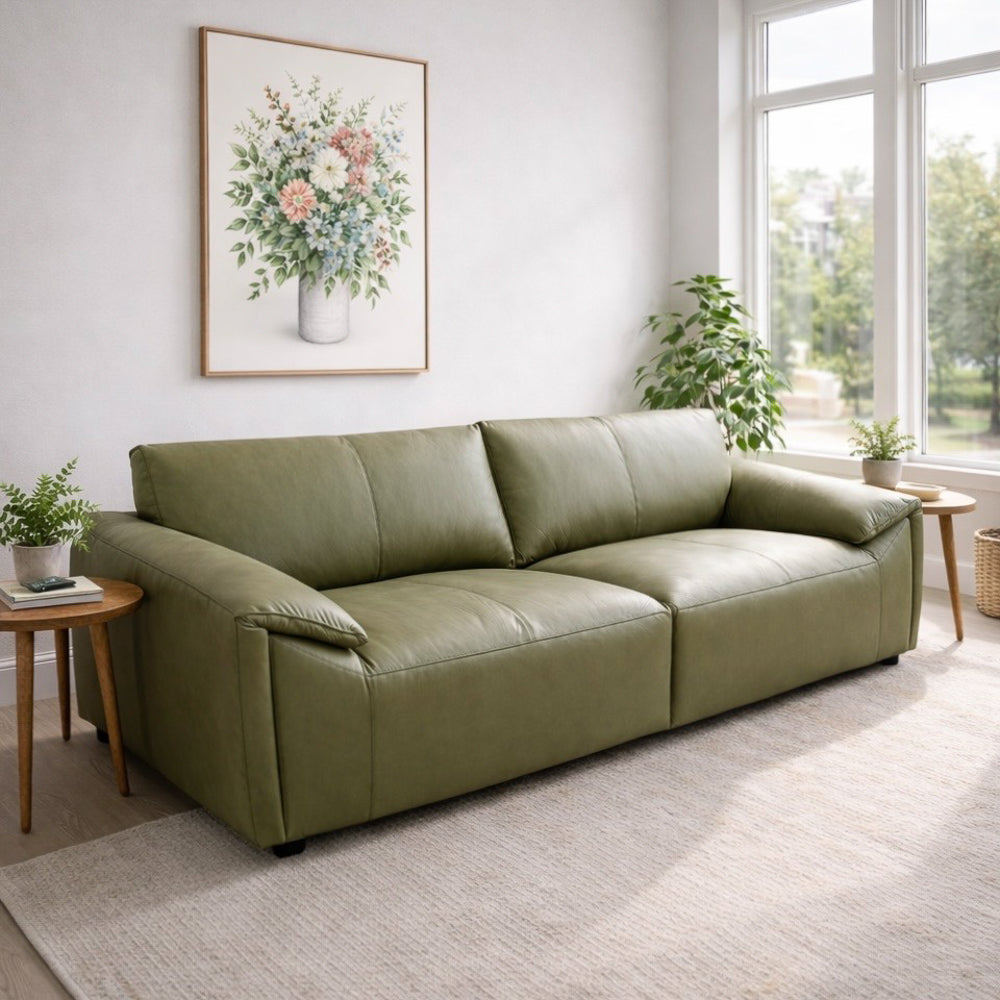 Lawson Olive Green Top Grain Leather Sofa
