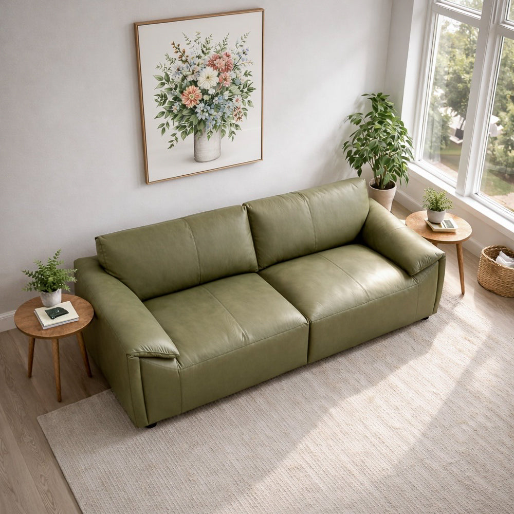Lawson Olive Green Top Grain Leather Sofa