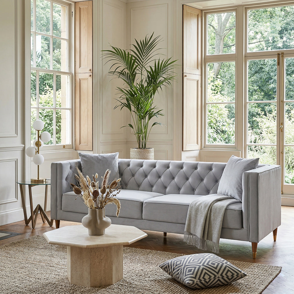 Lewis Light Gray Velvet Sofa