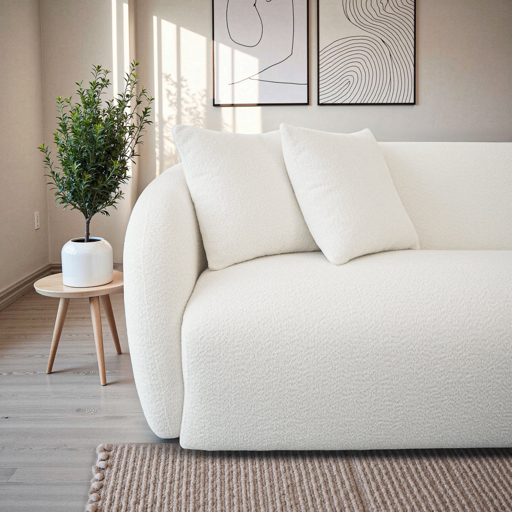 Lidia Ivory Boucle Japandi Style Sofa