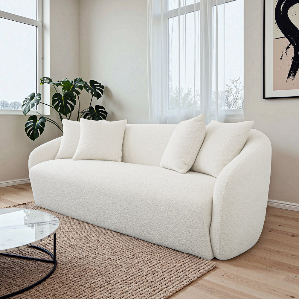 Lidia Ivory Boucle Japandi Style Sofa