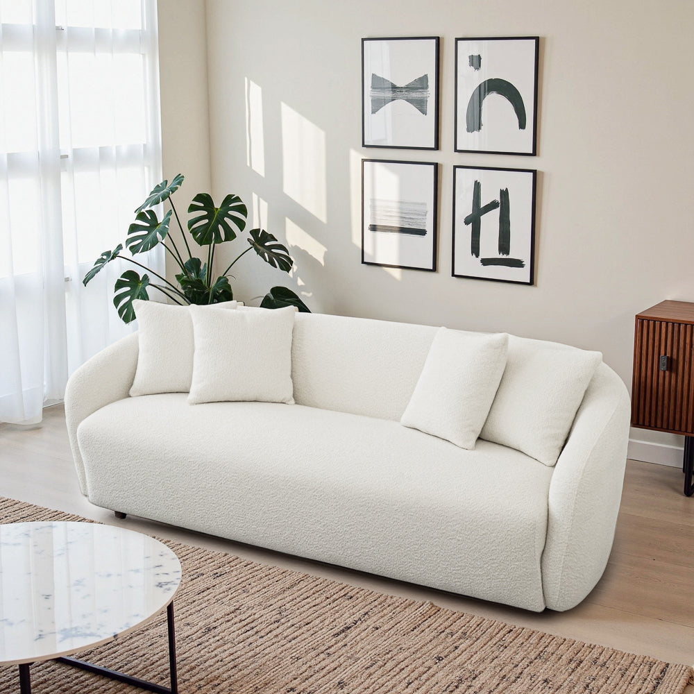 Lidia Ivory Boucle Japandi Style Sofa