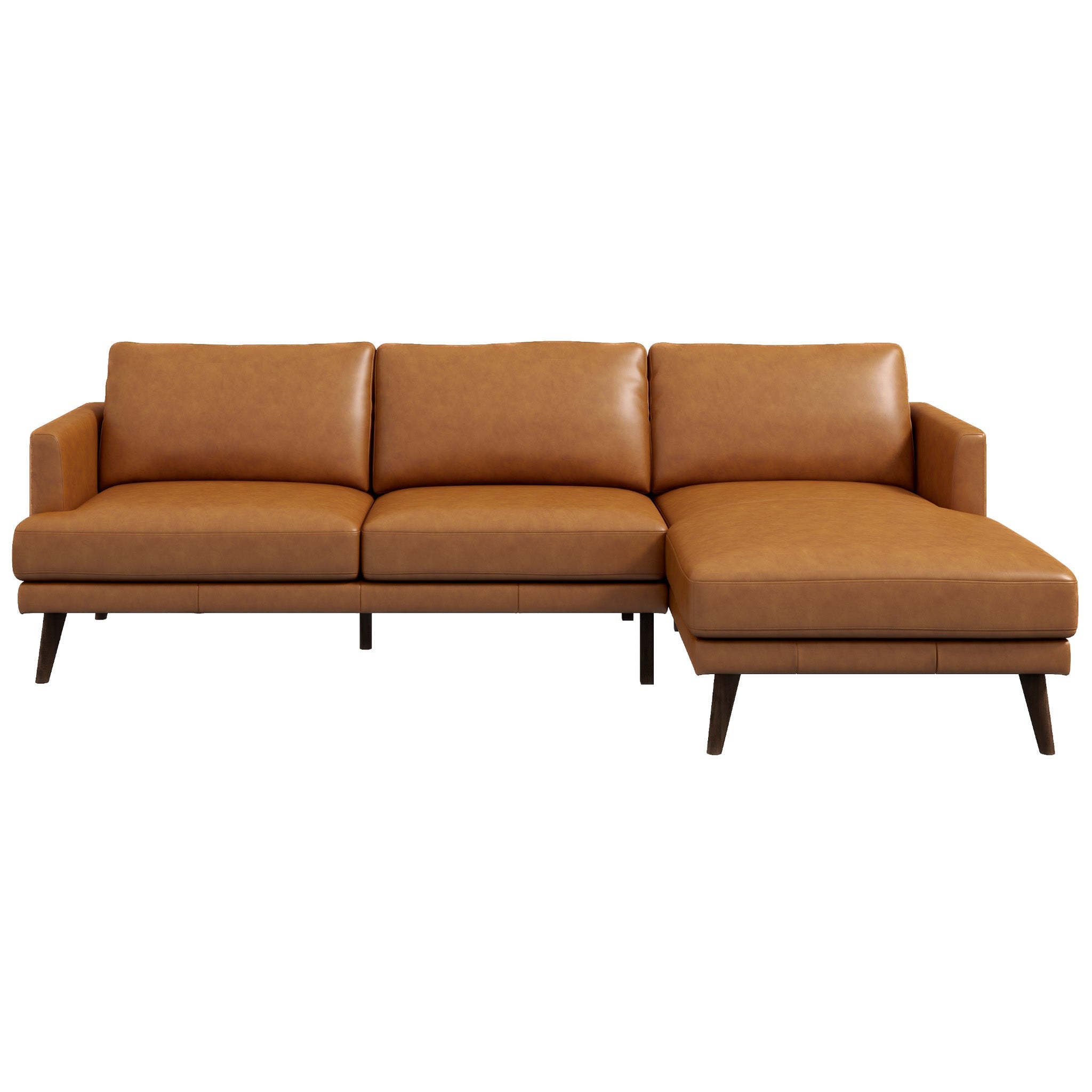 Lorena Tan Leather Sectional Sofa Right Facing Chaise