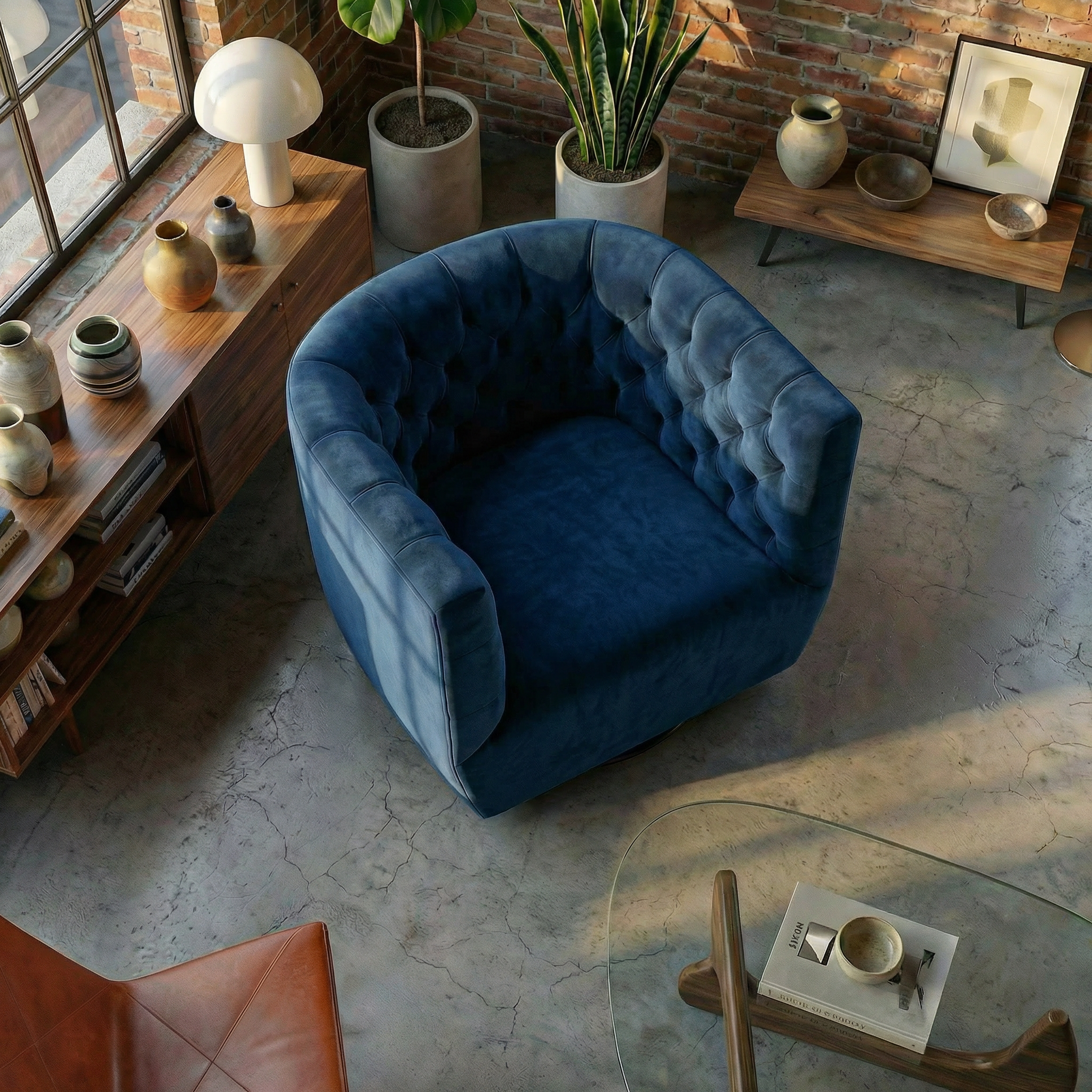 Lotte Blue Velvet Swivel Chair