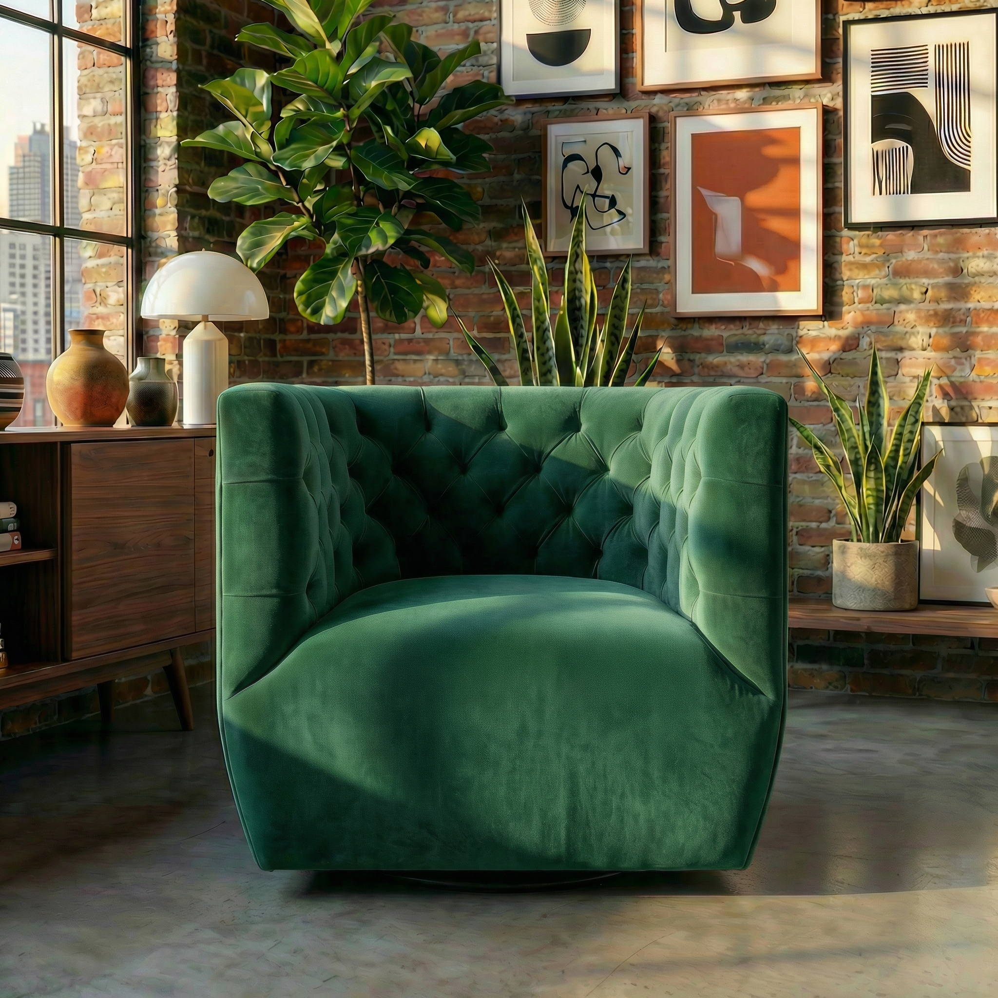 Lotte Forest Green Velvet Swivel Chair