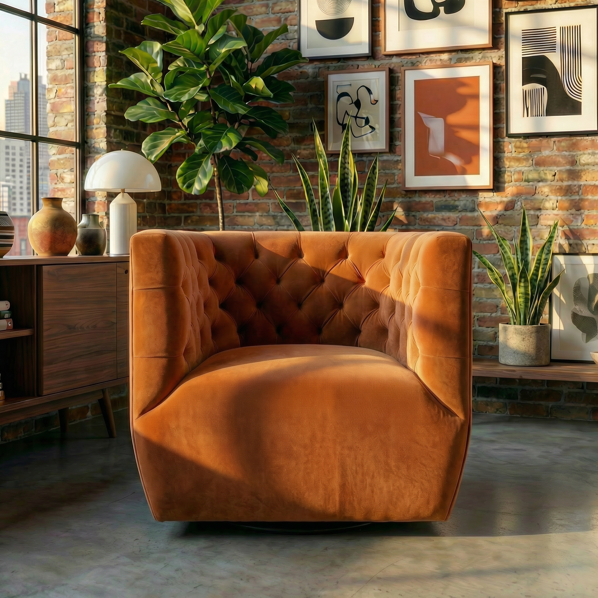 Lotte Burnt Orange Velvet Swivel Chair