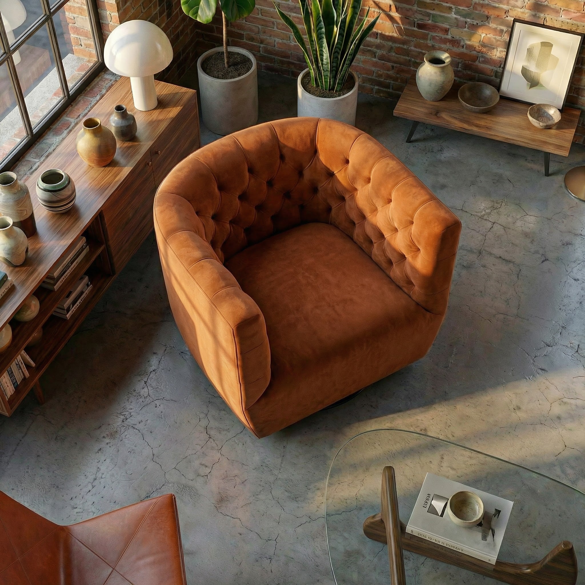 Lotte Burnt Orange Velvet Swivel Chair