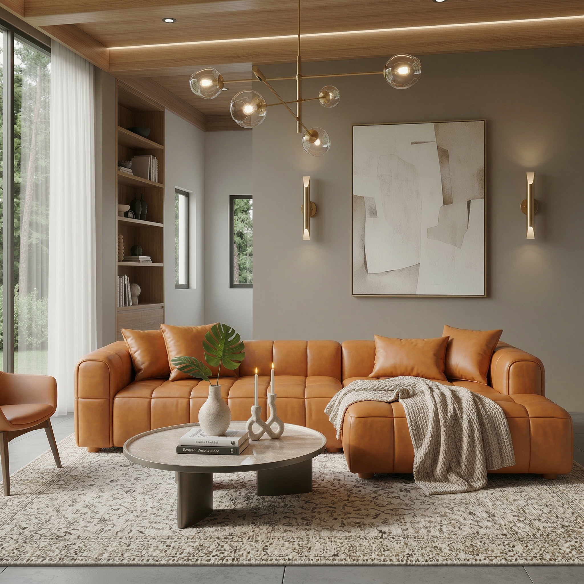 Luca Sectional Right - Cognac Leather