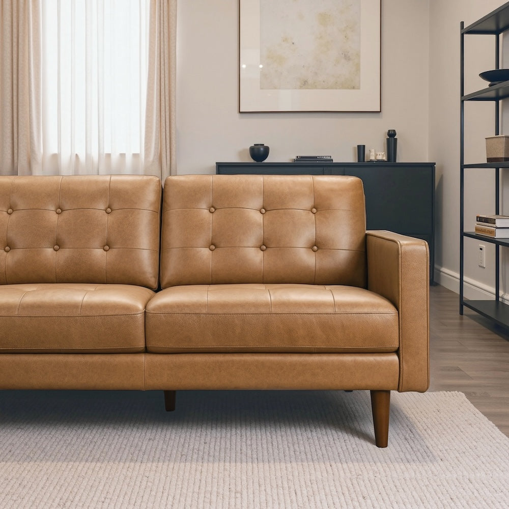 Lugano L-Shaped Genuine Tan Leather Left-Facing Sectional Sofa