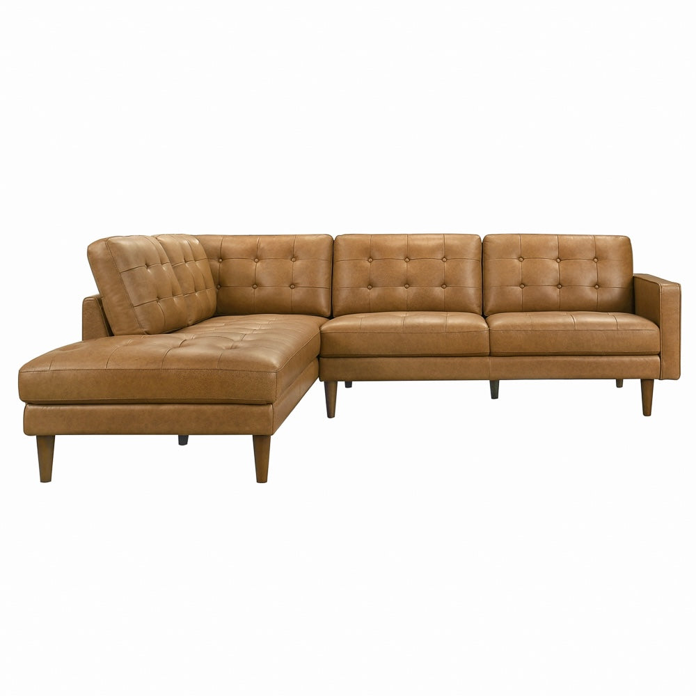 Lugano L-Shaped Genuine Tan Leather Left-Facing Sectional Sofa