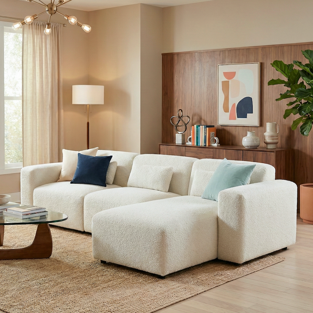 Lulu 3-Piece Sand Boucle Right-Facing Sectional Sofa