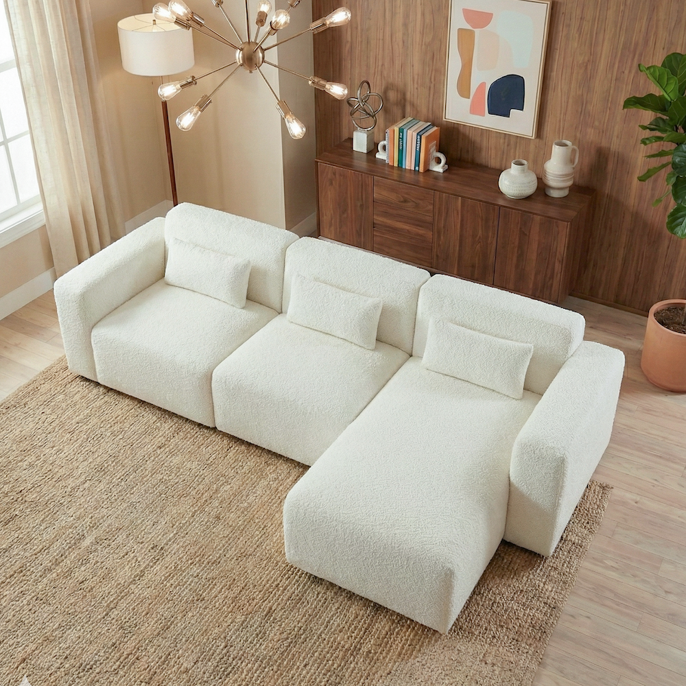 Lulu 3-Piece Sand Boucle Right-Facing Sectional Sofa