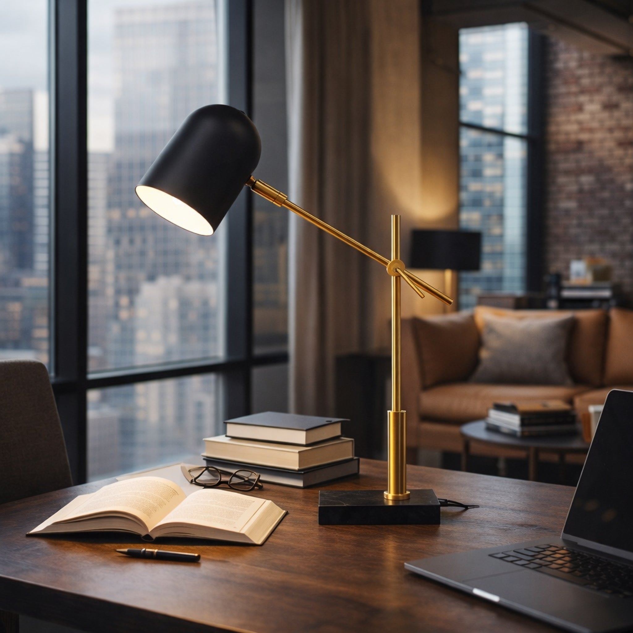 Lunar Modern Desk and Table Lamp - Black outer - White inner