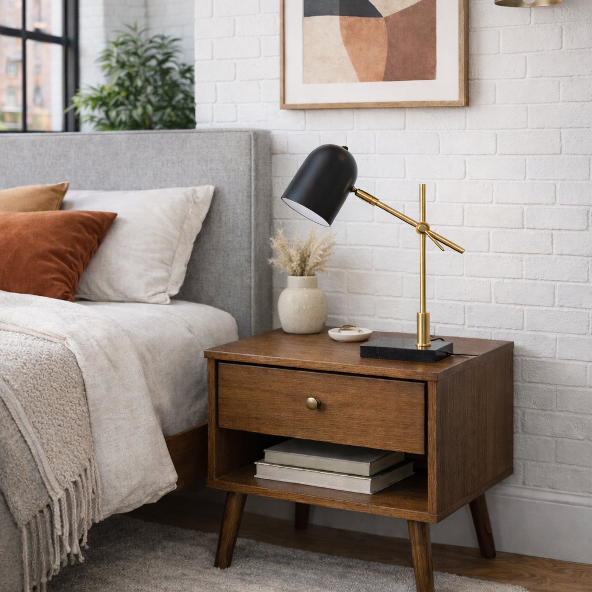 Lunar Modern Desk and Table Lamp - Black outer - White inner