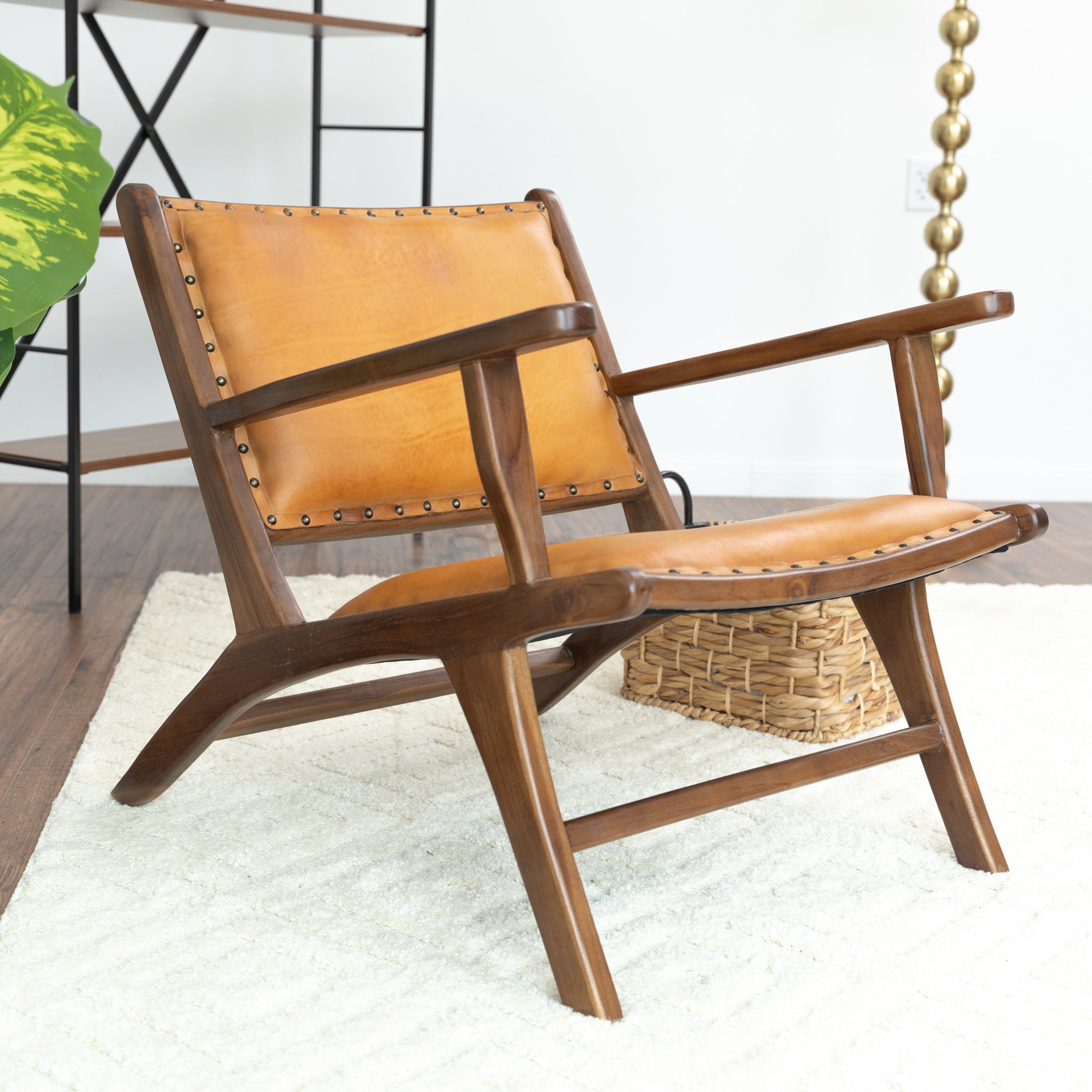 Makasar Tan Leather Arm Chair