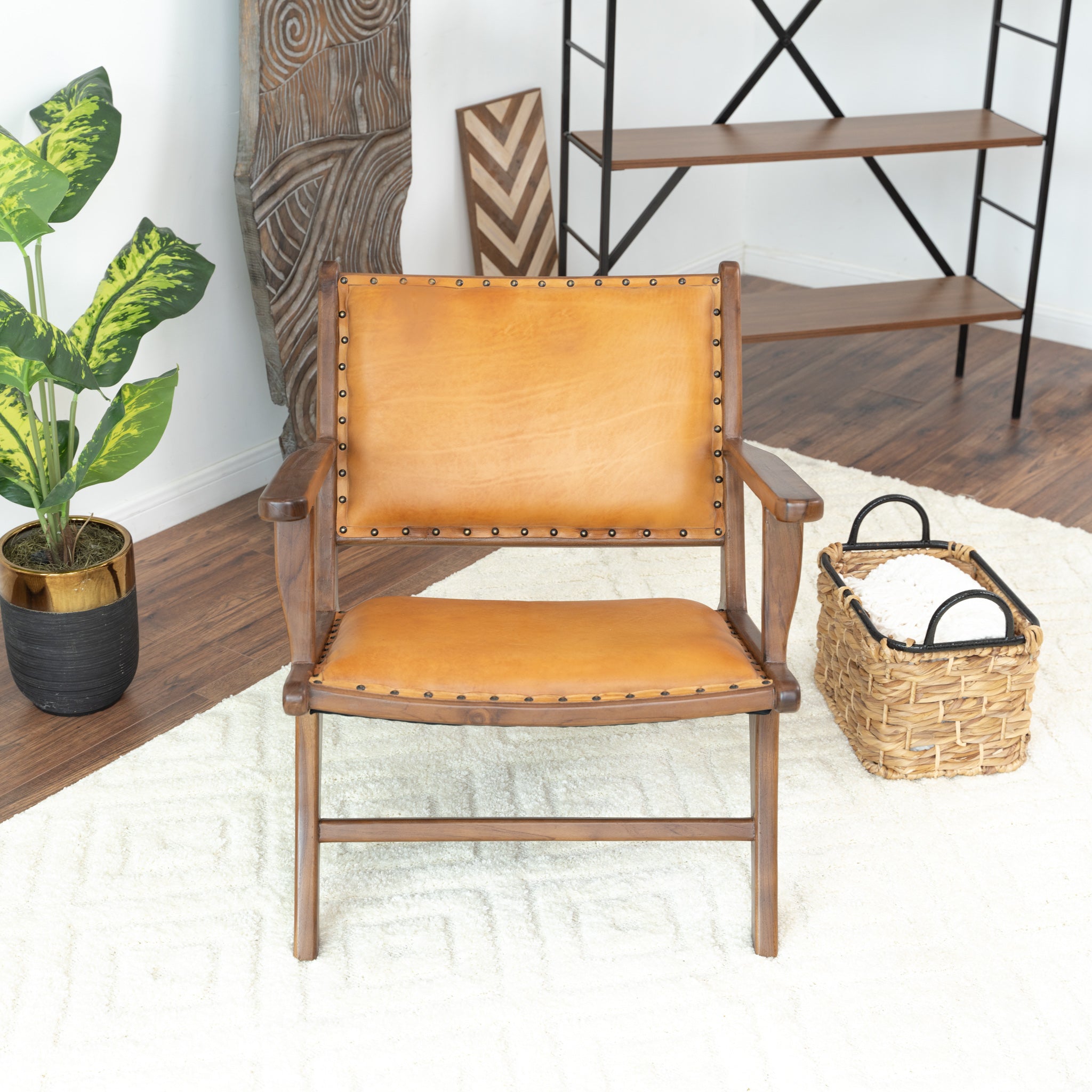 Makasar Tan Leather Arm Chair