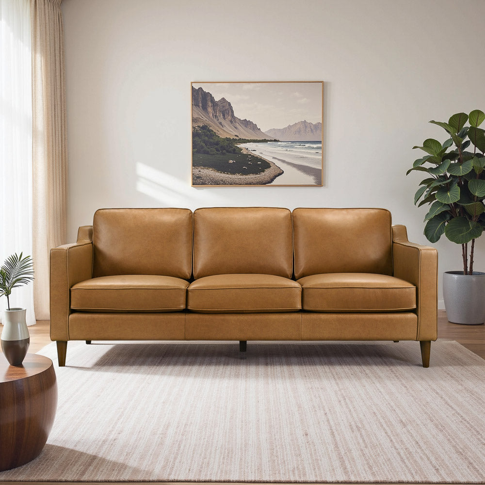 Manhattan Mid Century Modern Leather Sofa
