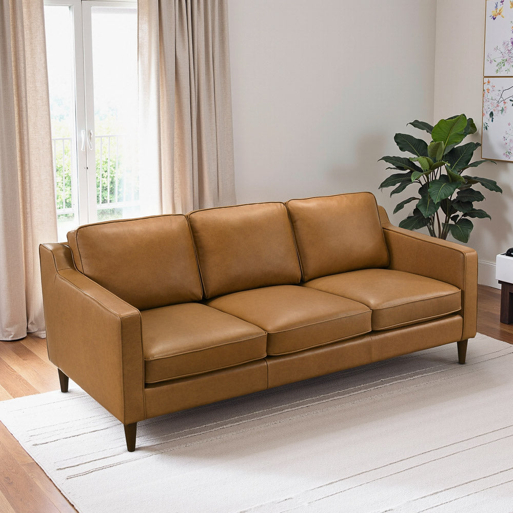 Manhattan Mid Century Modern Leather Sofa