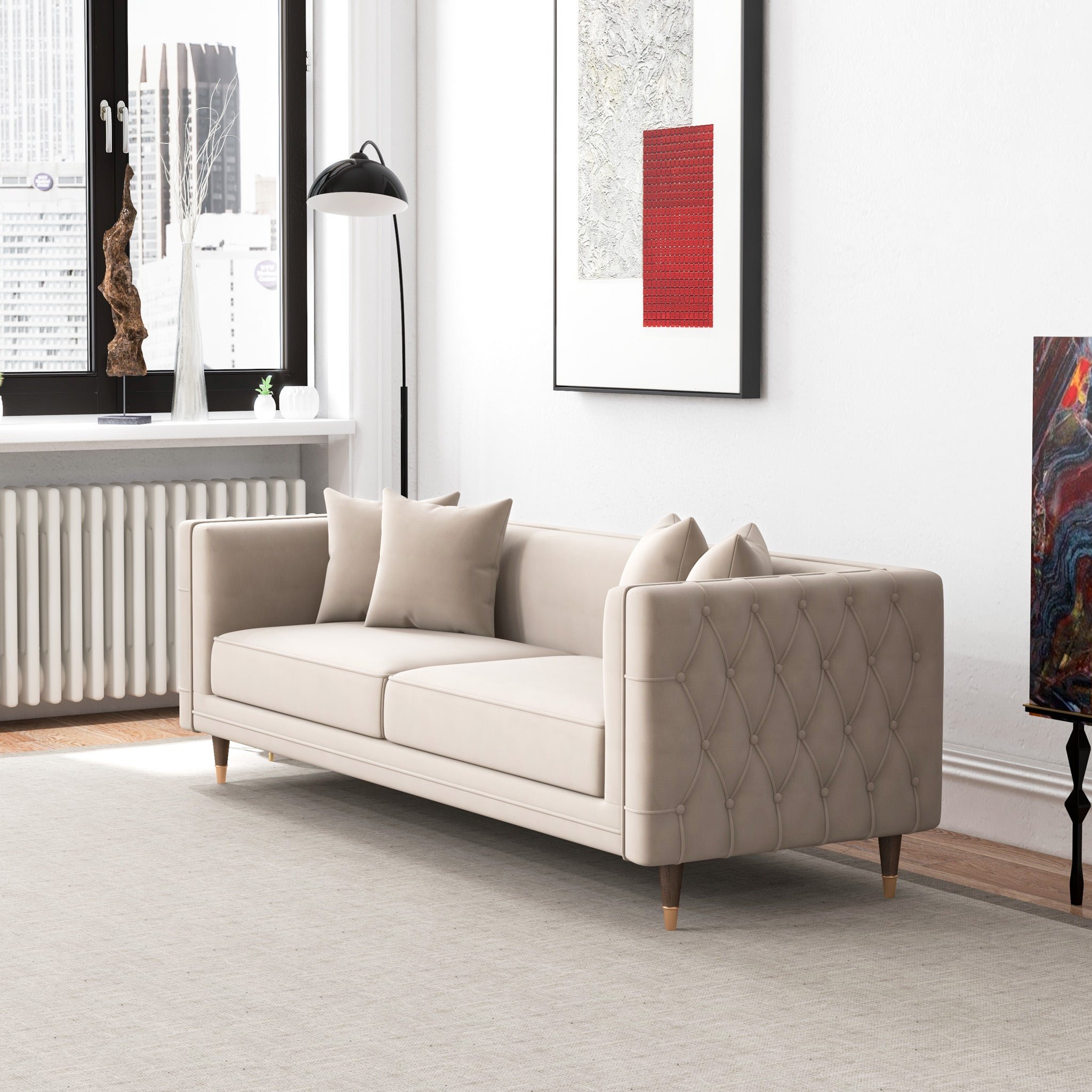 Mara Light Cream Velvet Sofa