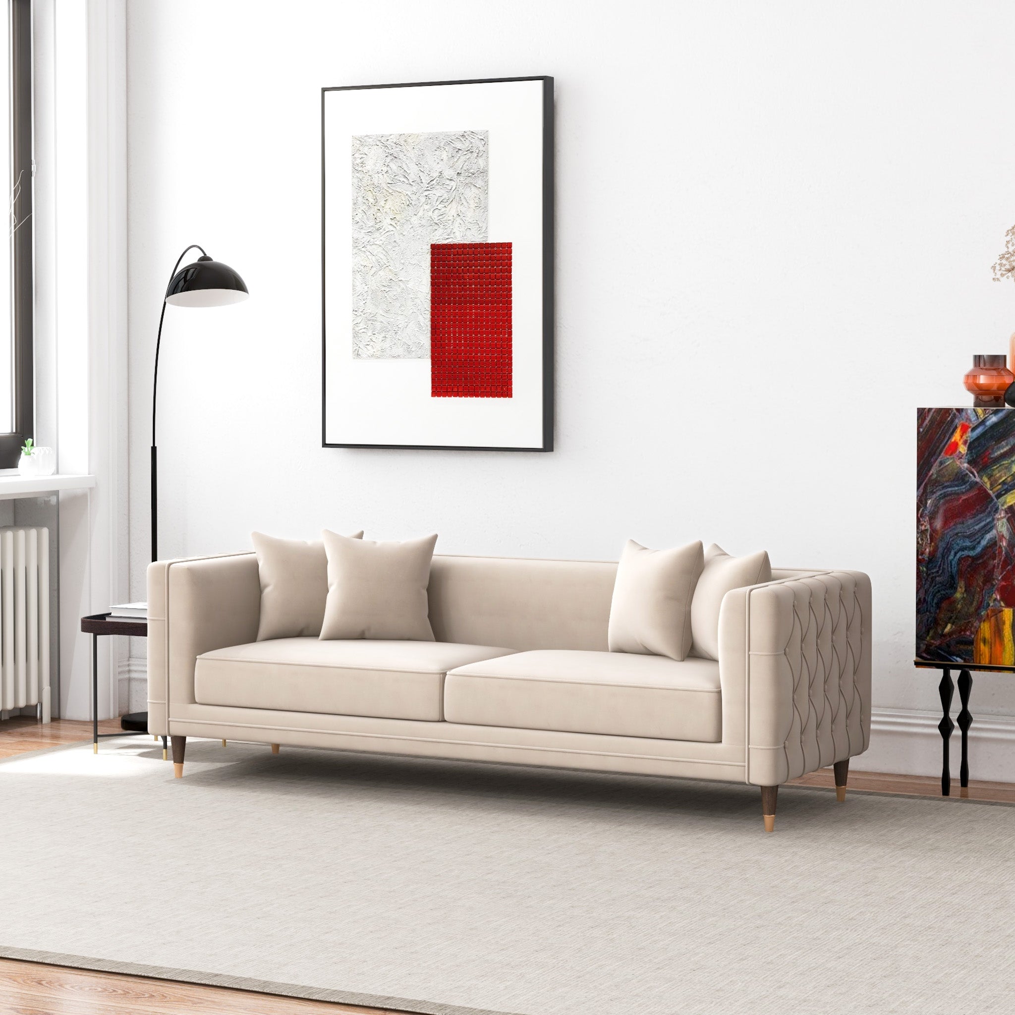 Mara Light Cream Velvet Sofa