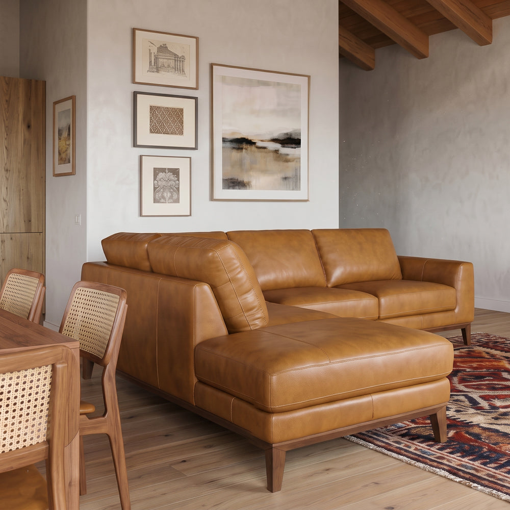 Mayfair Tan Leather Left Sectional Sofa
