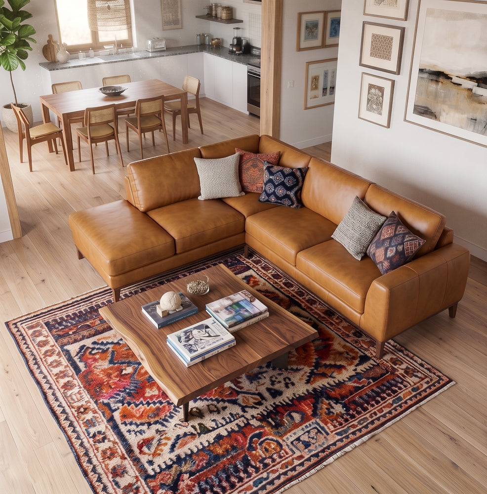 Mayfair Tan Leather Left Sectional Sofa