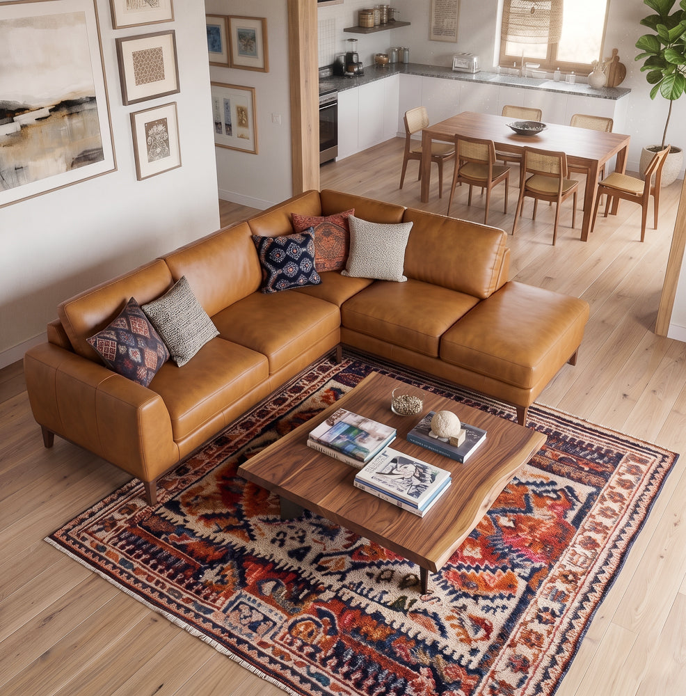 Mayfair Tan Leather Right Sectional Sofa