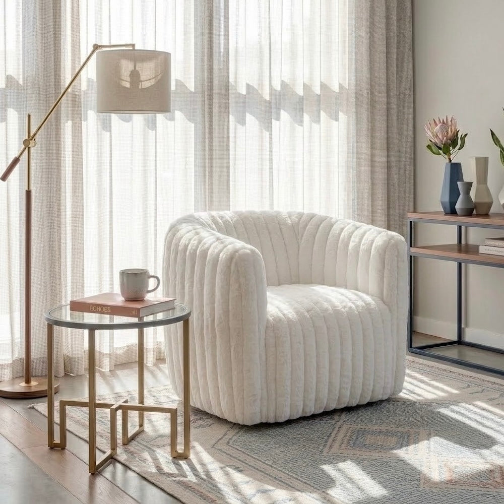 Mayfield White Soft Plush Fabric Swivel Chair