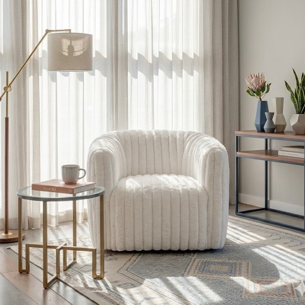 Mayfield White Soft Plush Fabric Swivel Chair