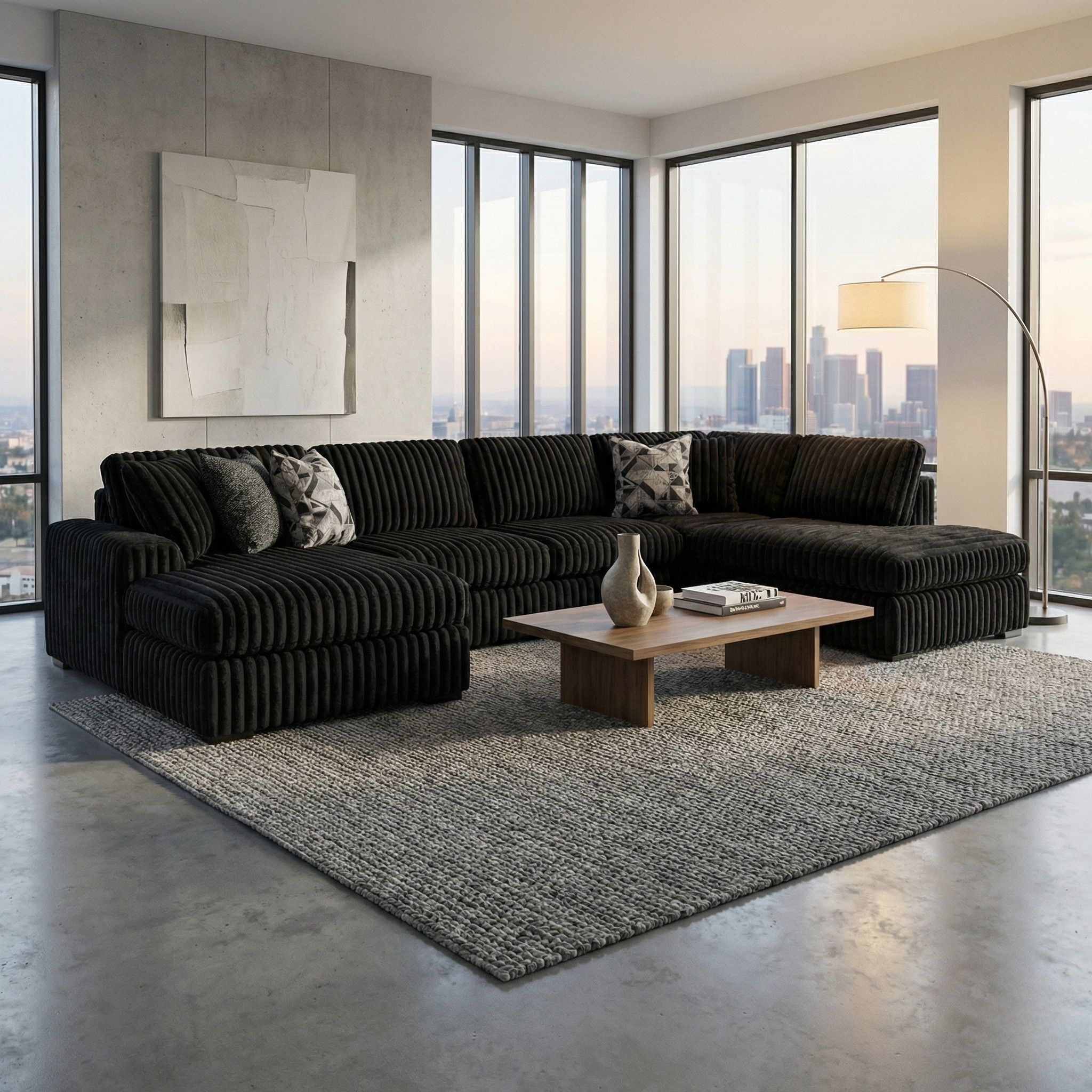 Midnight-Madness Corduroy Sectional with Chaise