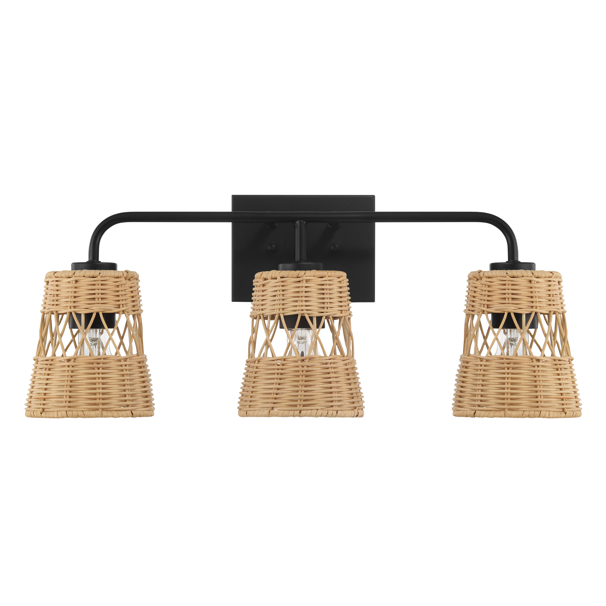 Moonlit Three Lights Wall Sconce With Rattan Shade, Bathroom Lighting Fixtures Over Mirror