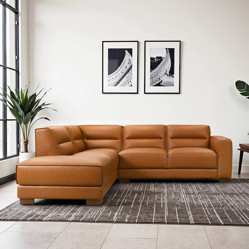 Oliver Left-Facing Cognac Vegan Leather Sectional Sofa