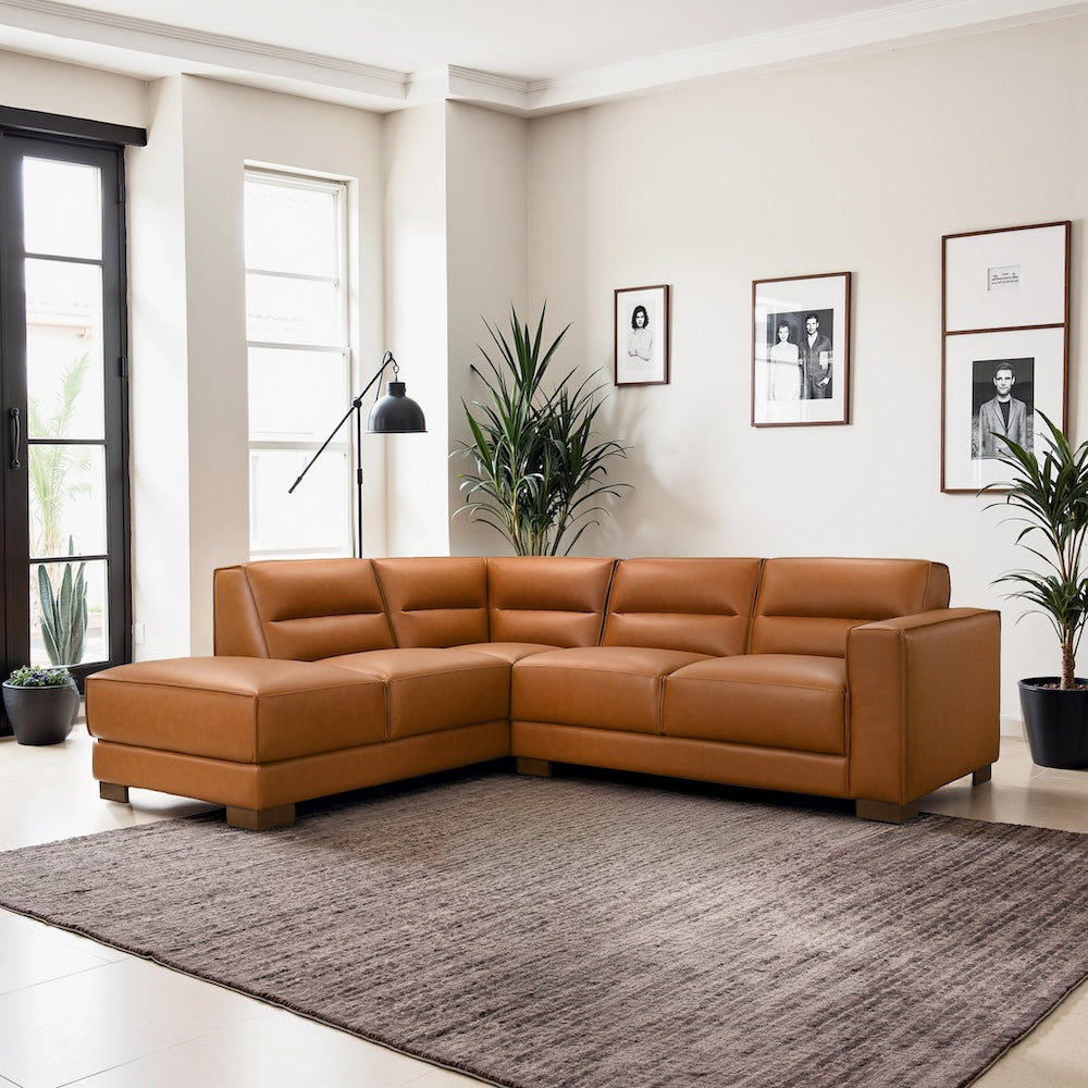 Oliver Left-Facing Cognac Vegan Leather Sectional Sofa