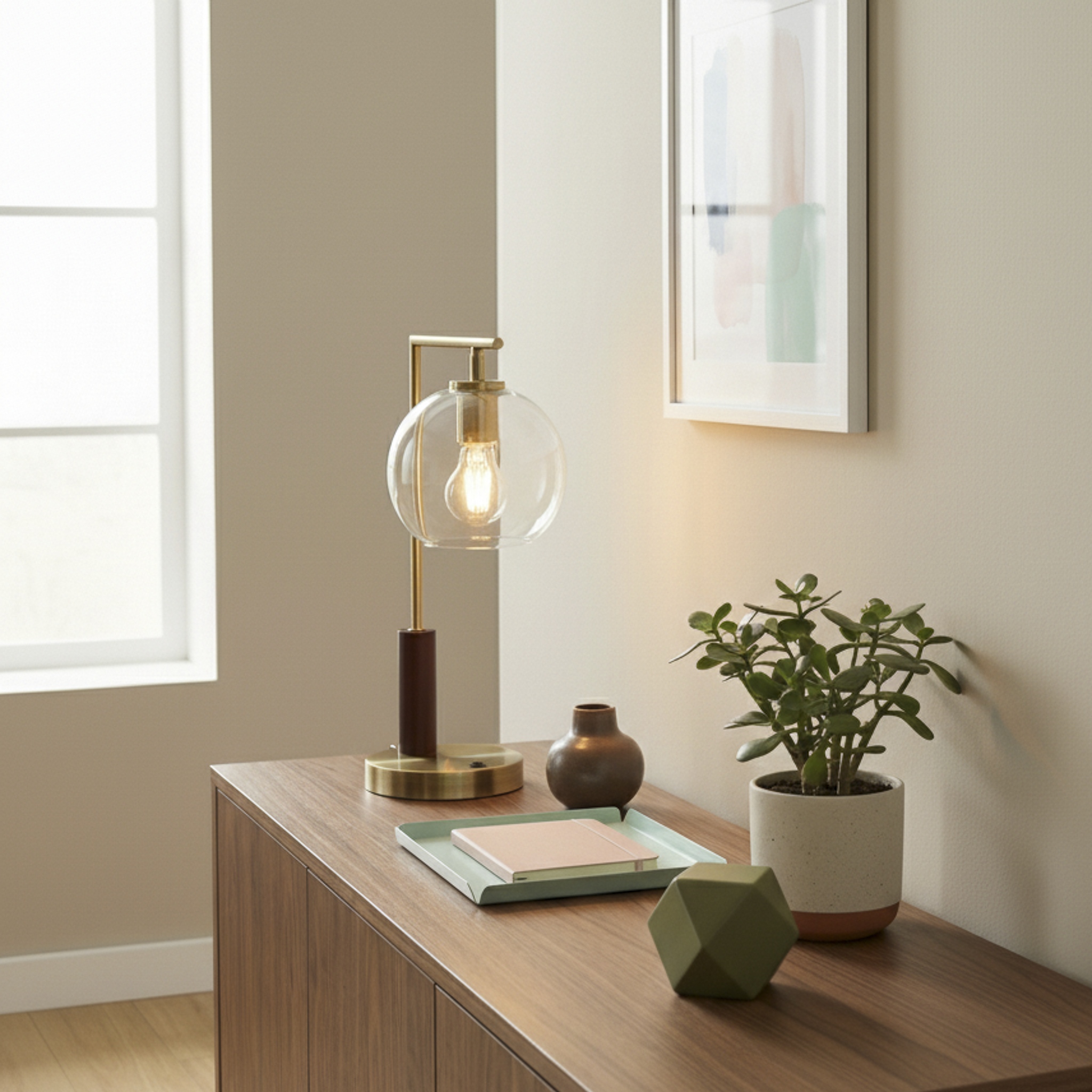 Orion Right Angle Glass Table Lamp - Bronze