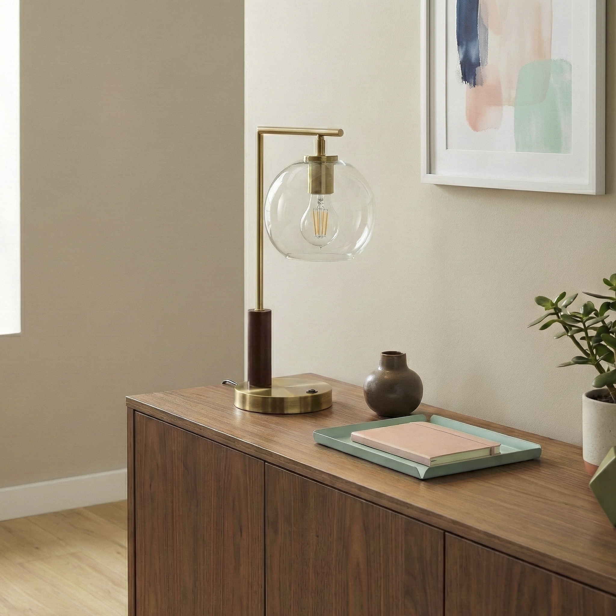 Orion Right Angle Glass Table Lamp - Bronze