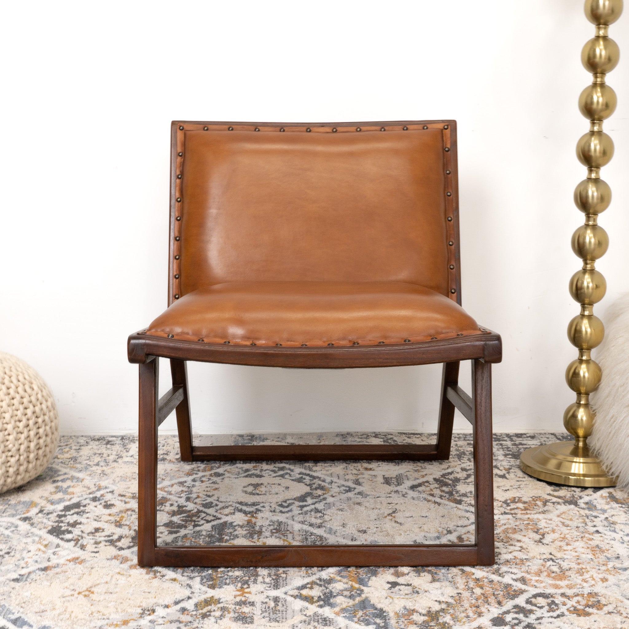 Pohan Leather Lounge Chair - Tan