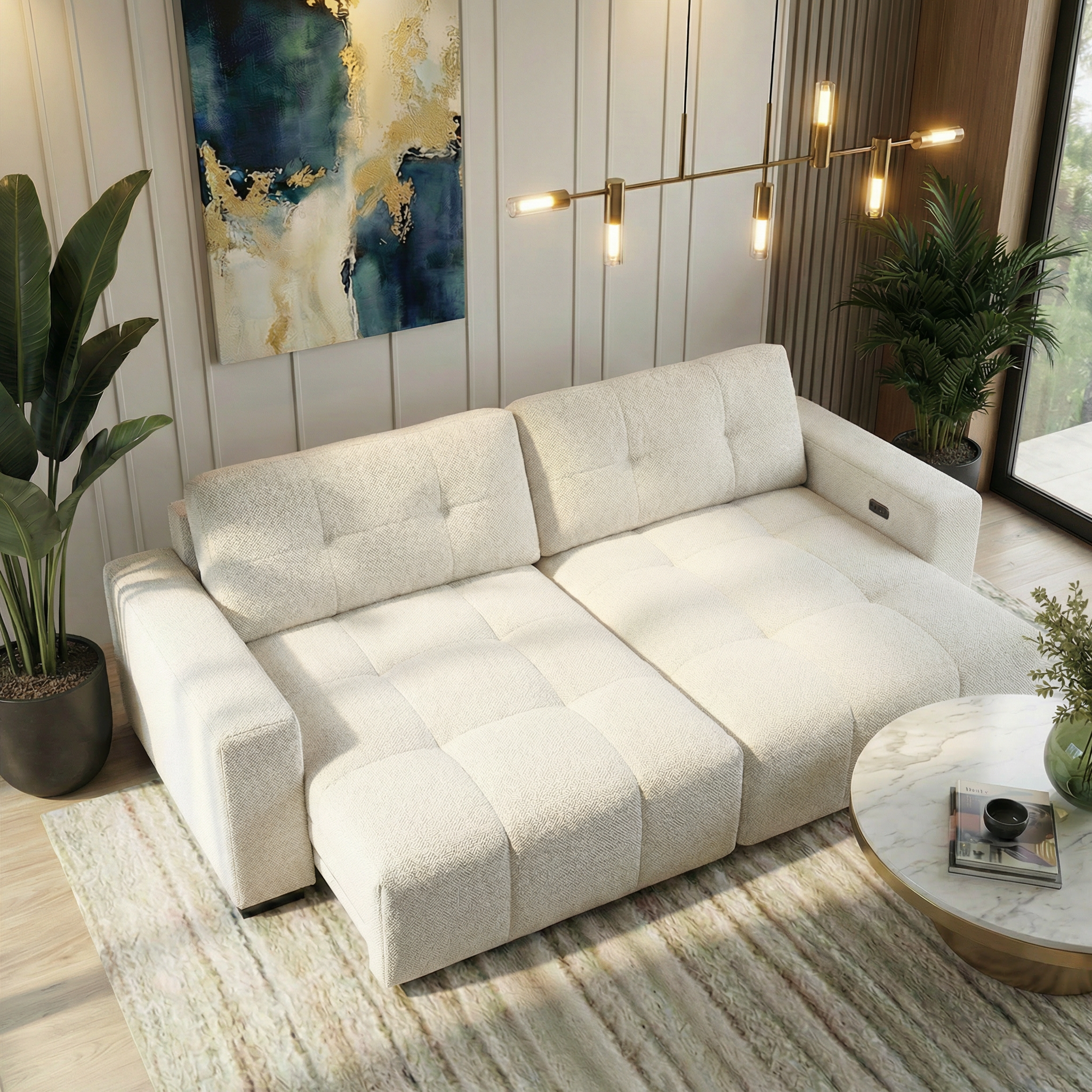 Quell Beige Linen PWR Slider Sofa