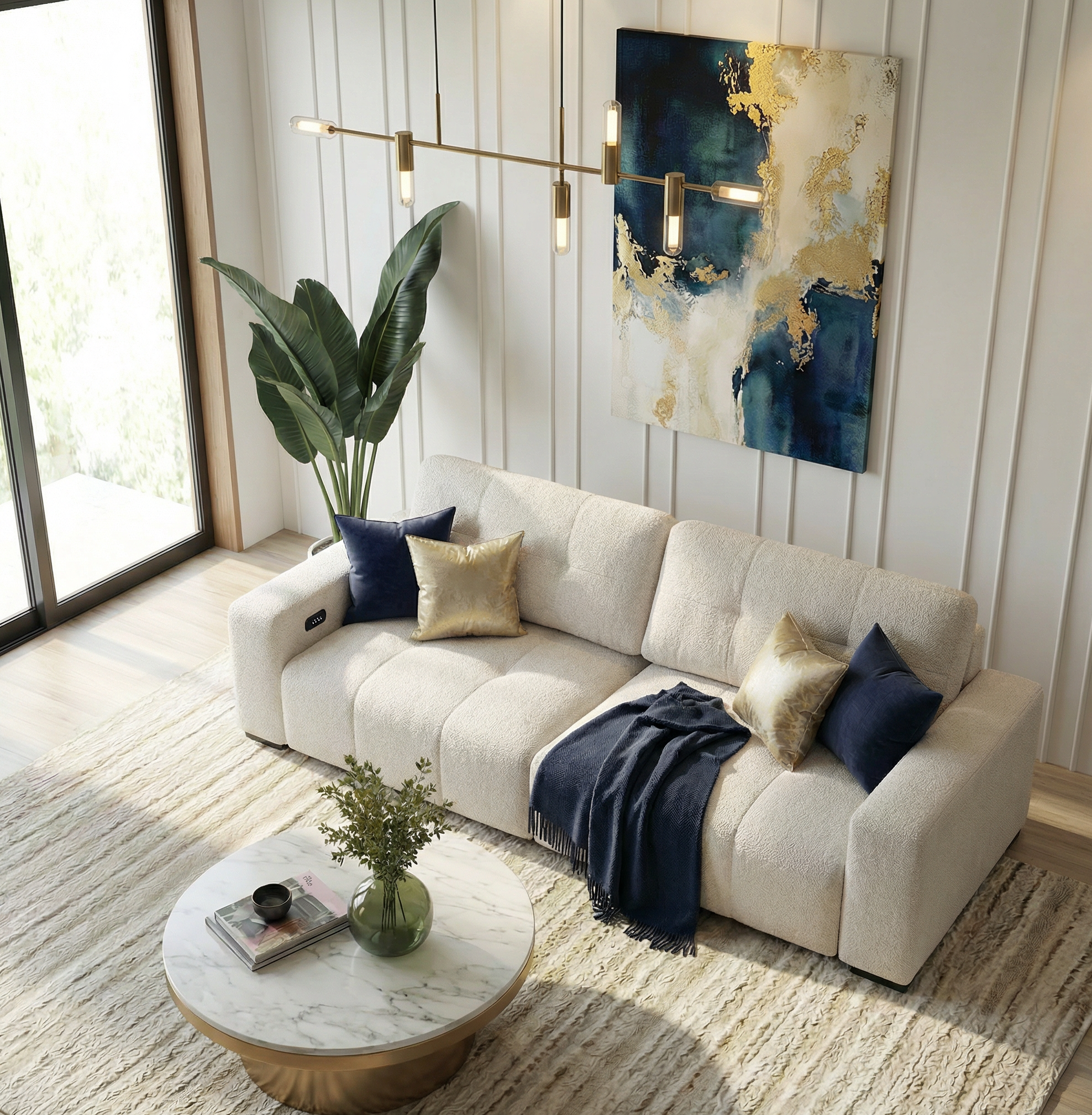 Quell Beige Linen PWR Slider Sofa