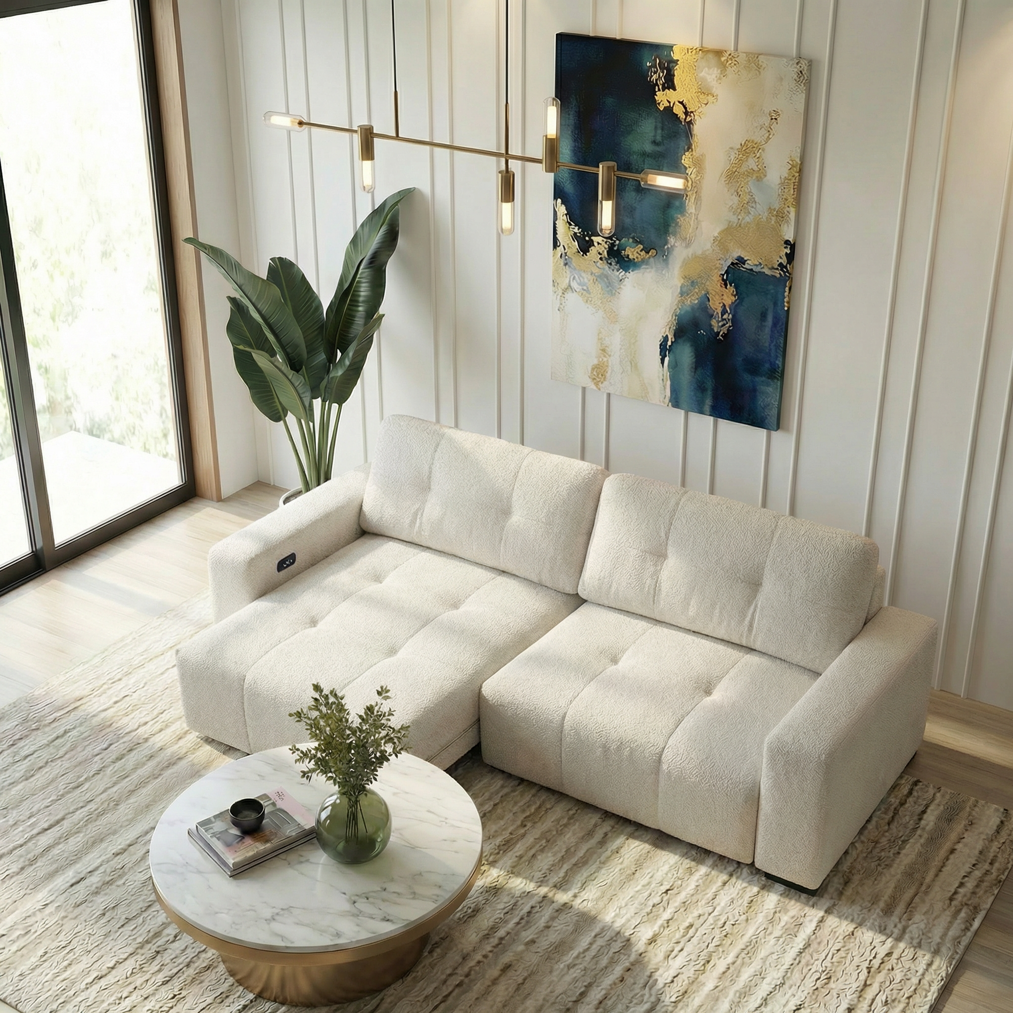 Quell Beige Linen PWR Slider Sofa