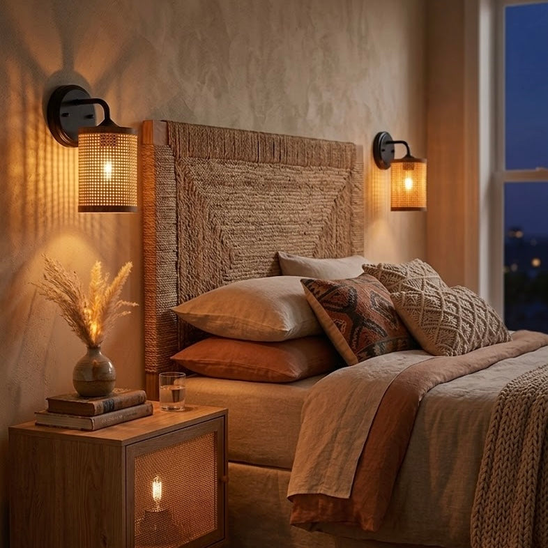 Reef Single Lights Wall Sconce With Natural Rattan Shade Rustic Wicker Wall Light