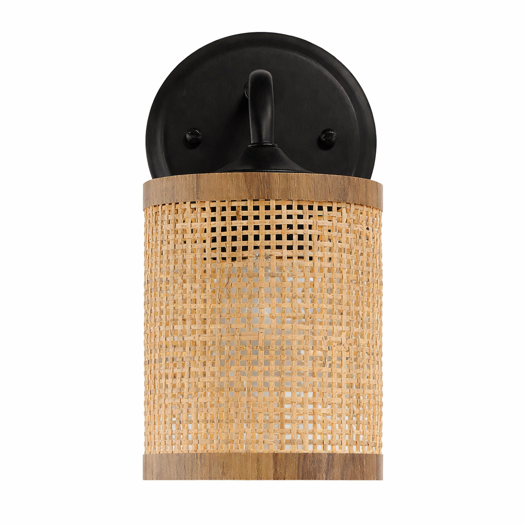 Reef Single Lights Wall Sconce With Natural Rattan Shade Rustic Wicker Wall Light