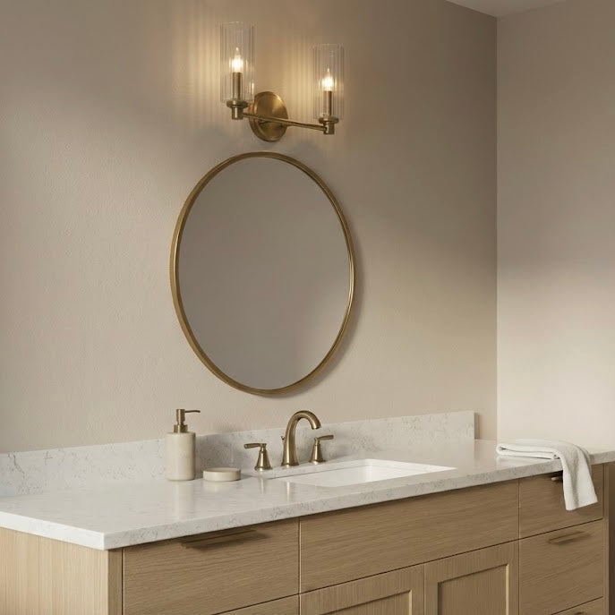 Regal Double Light Vanity With Clear Ribbed Glass - Satin Brass