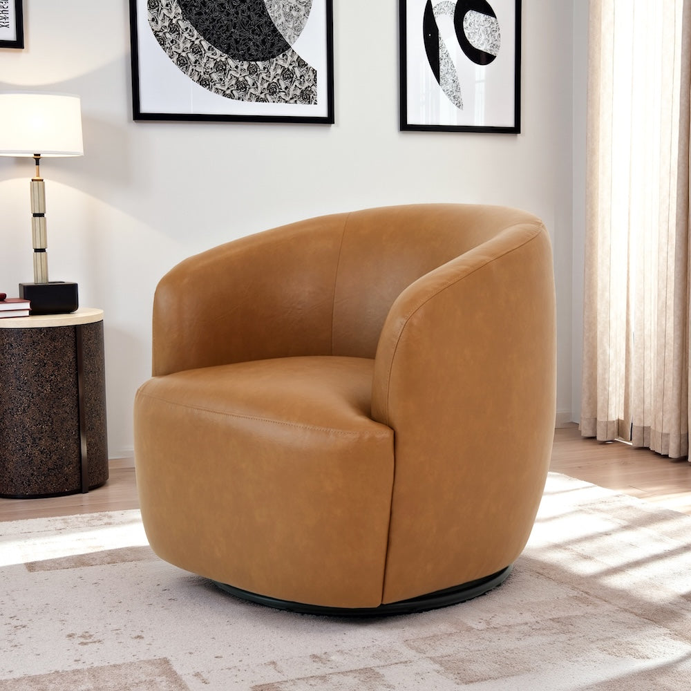 Rivet Tan Vegan Leather Swivel Chair
