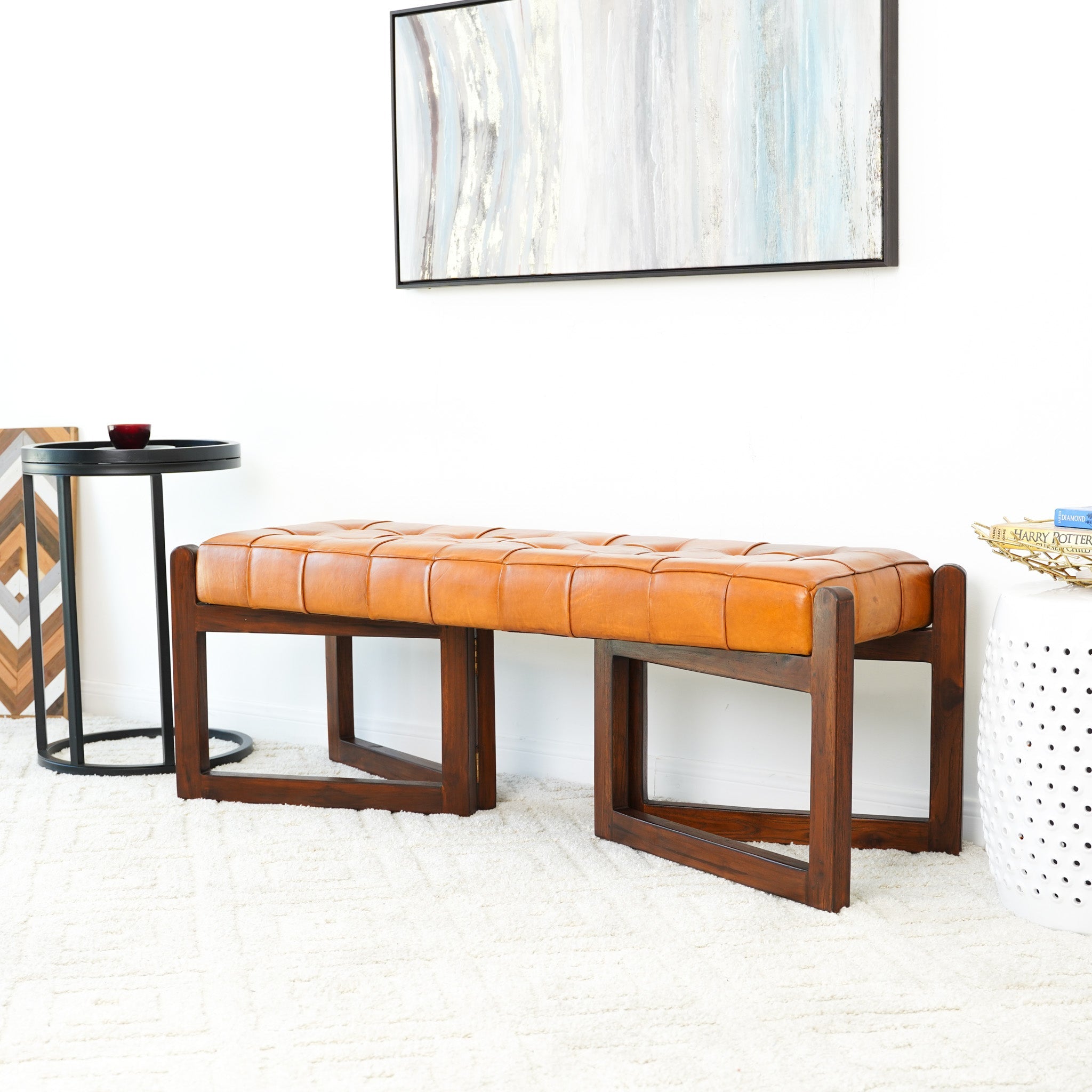 Rosemont Tan Leather Bench