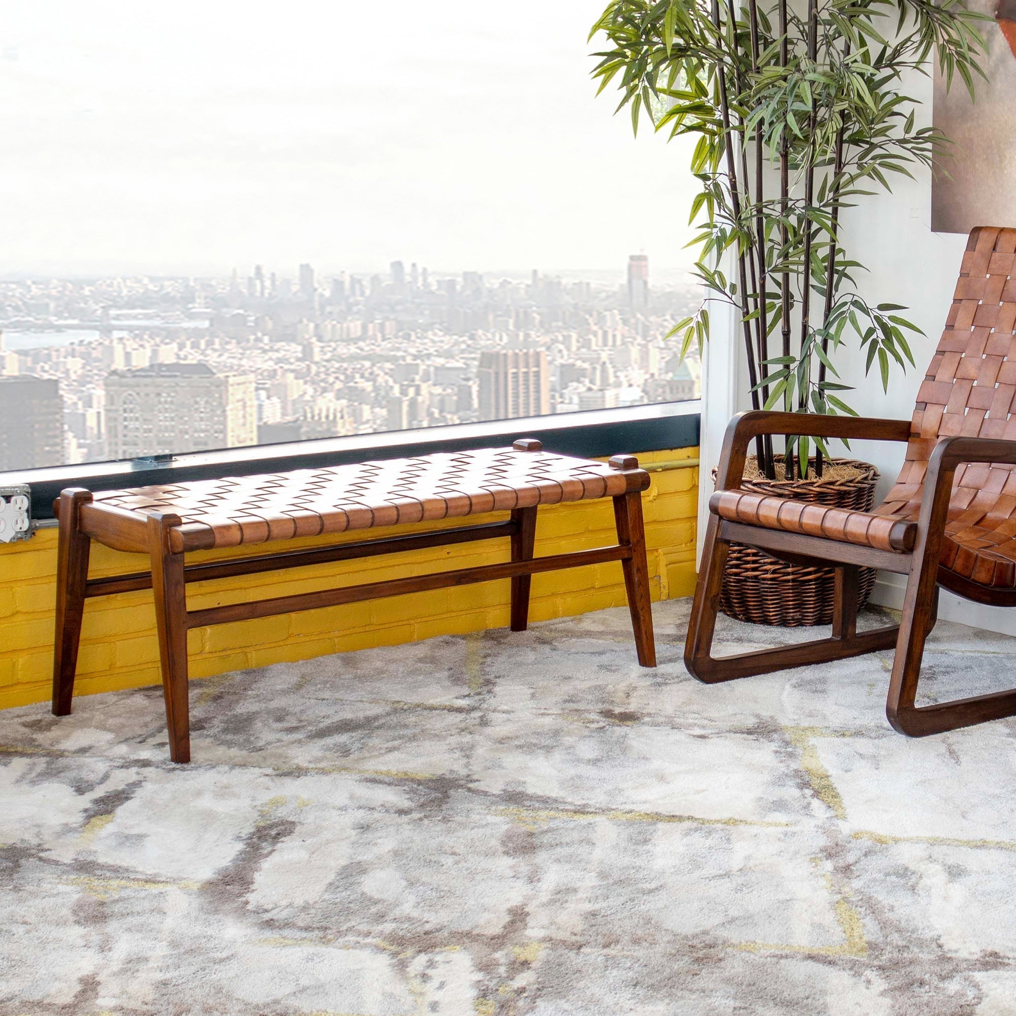 Salazar Tan Leather Bench