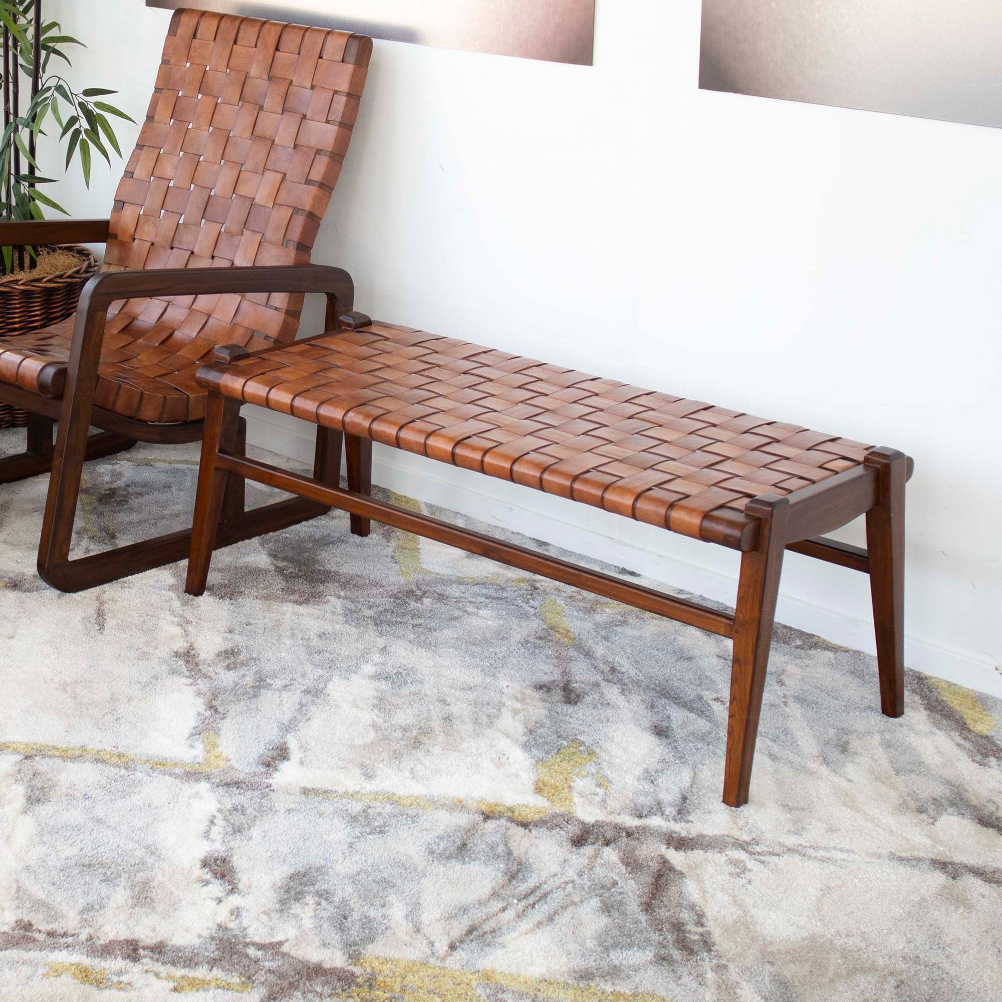 Salazar Tan Leather Bench