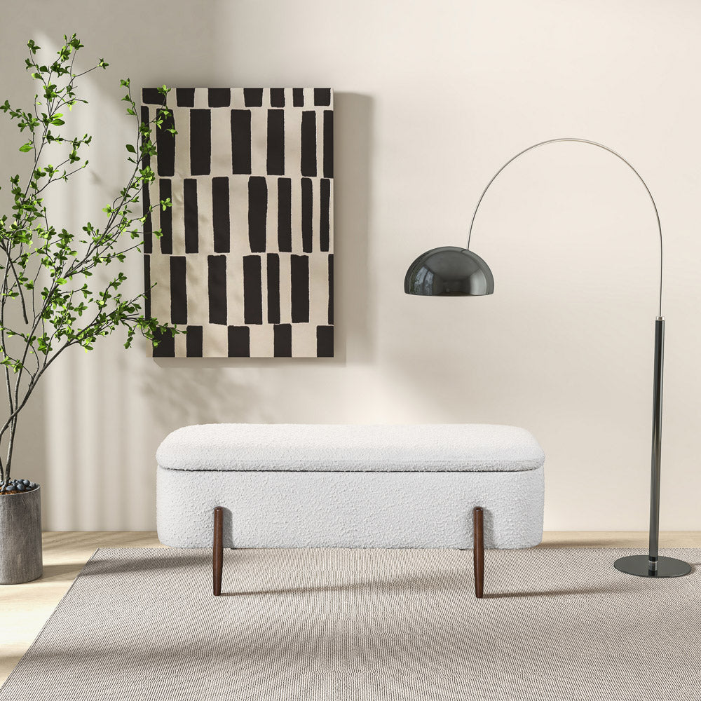 Sasha Ivory Boucle Storage Bench